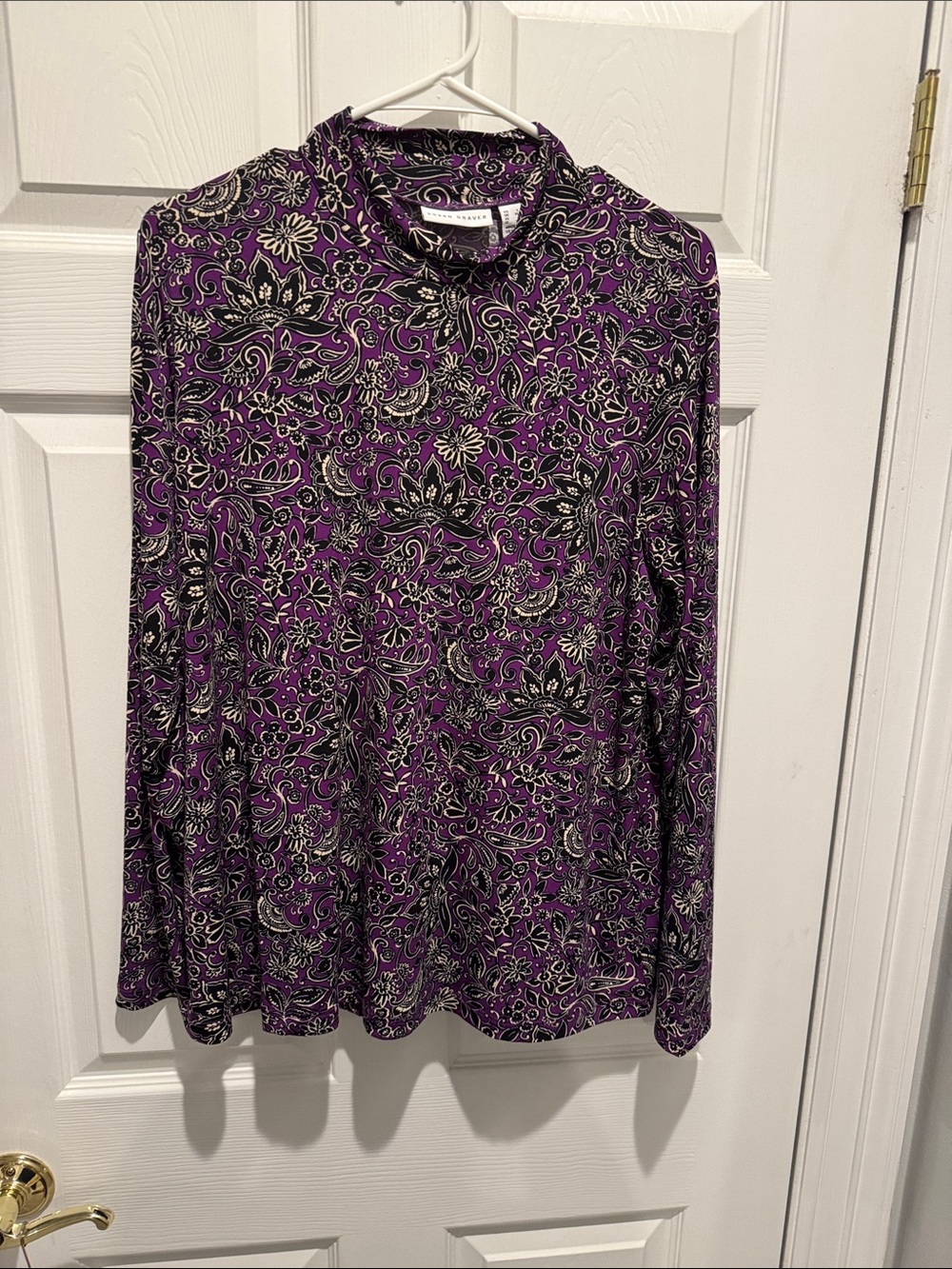 Susan Graver Purple Paisley Mock Neck Long Sleeve Top